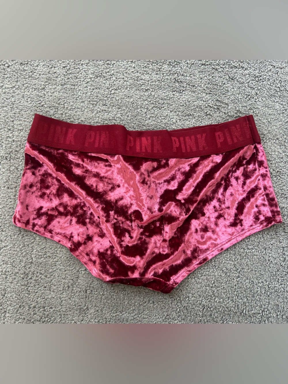 Victoria's Secret PINK Crushed Velvet Boyshorts Maroon Cranberry NWT | Size S - Picture 6 of 7